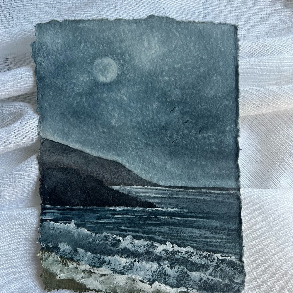 “Midnight Calm” Moonlit Seascape Coastal Night painting